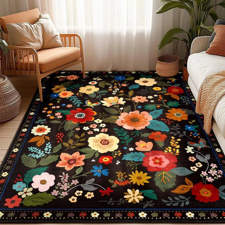 Nursery 5x7 Area Rugs Washable Print Boho Cute Carpet Non Slip Flower Low Pile