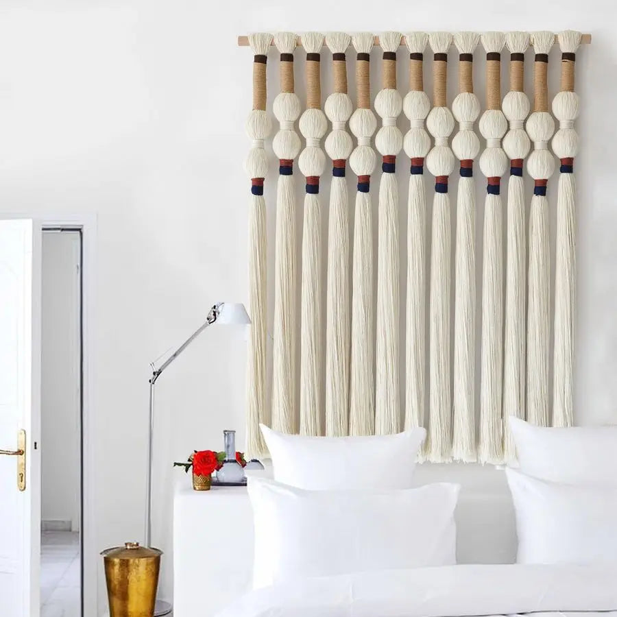 Macrame Wall Hanging Boho Wall Art Handmade Spherical Knot Design with Tassel Fringe, Boho Decor