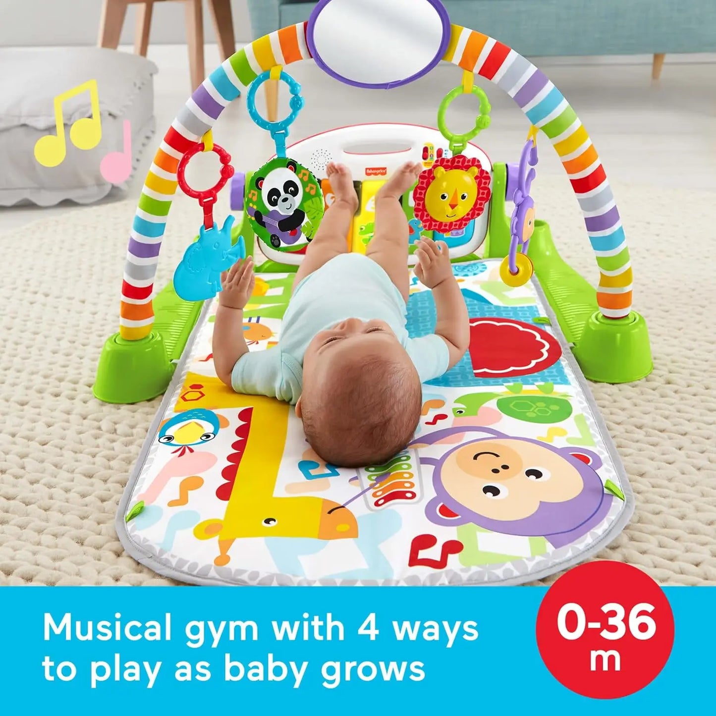 Deluxe Baby Playmat with Kick & Play Piano Gym and Soft Rattles for Newborns to Toddlers