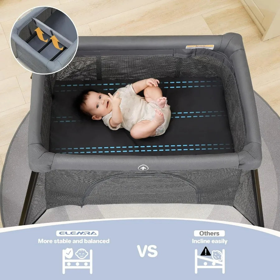 2 in 1 Baby Travel Crib Easy-Set Up Portable Crib with Comfortable Mattress and Lightwght-Foldable Crib