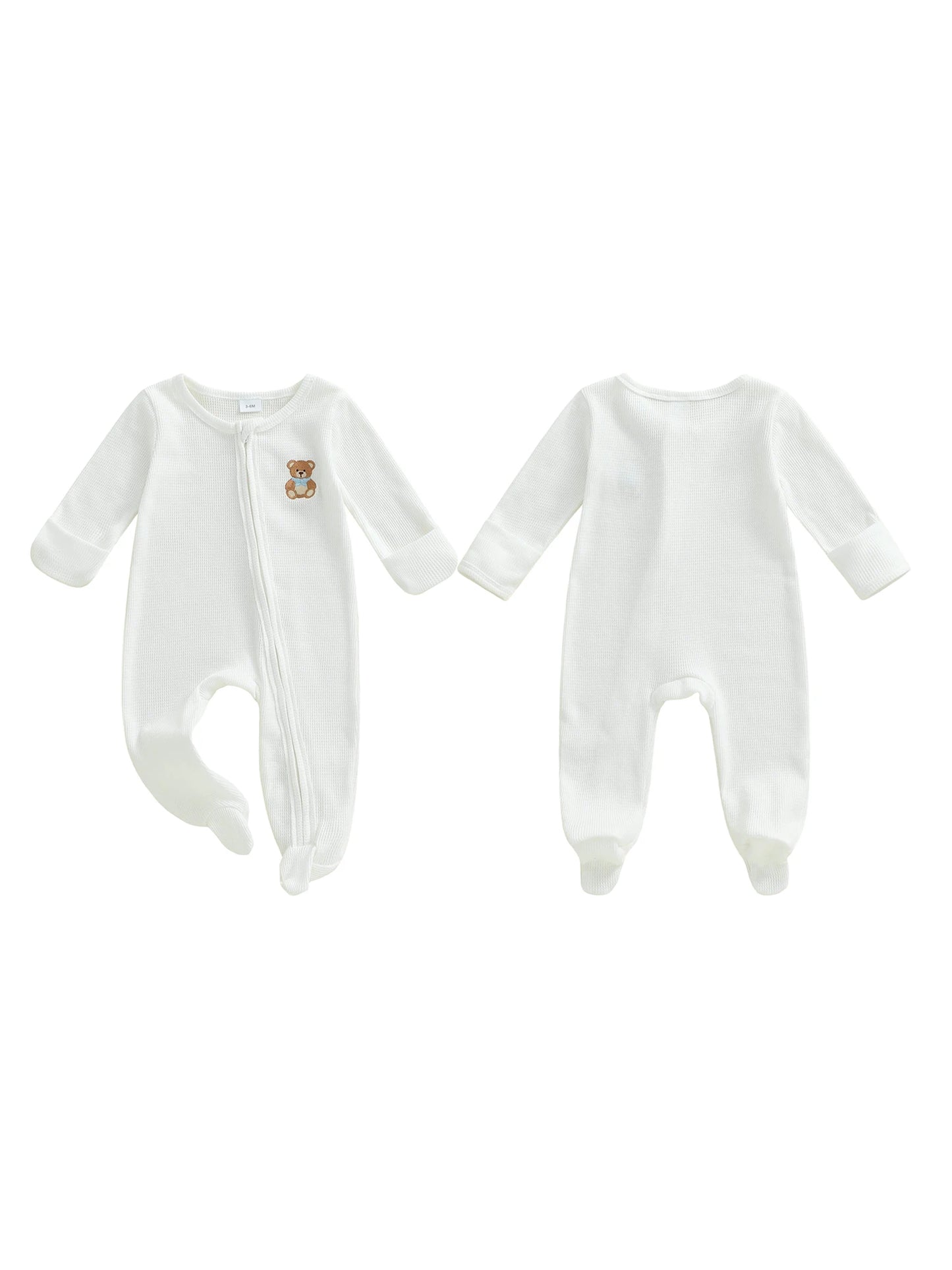 Infant Unisex Hooded  with Cute Animal Ears and Zipper Closure Warm Fleece Footed Pajamas for Winter