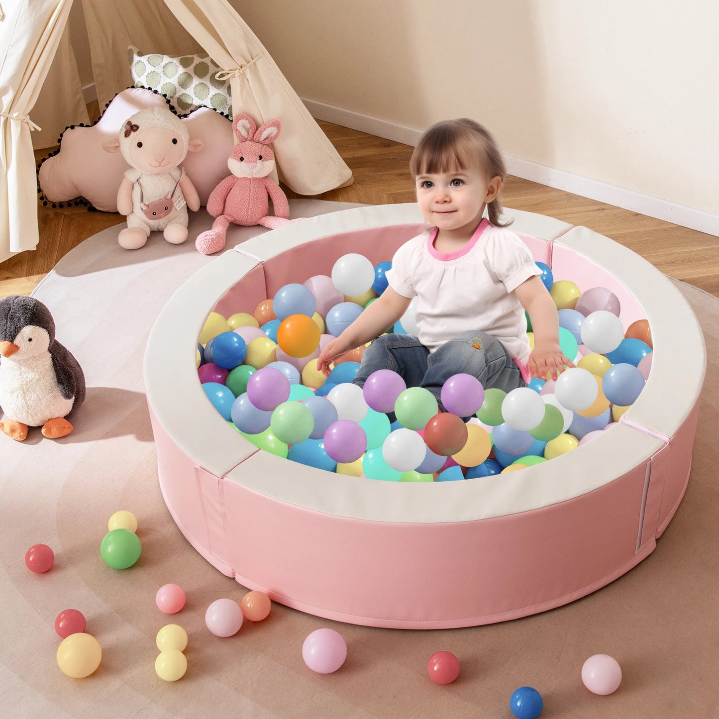 44. 5" x 10" Baby Ball Pit Detachable Foam Ball Pit with 50 Colorful Ocean Balls