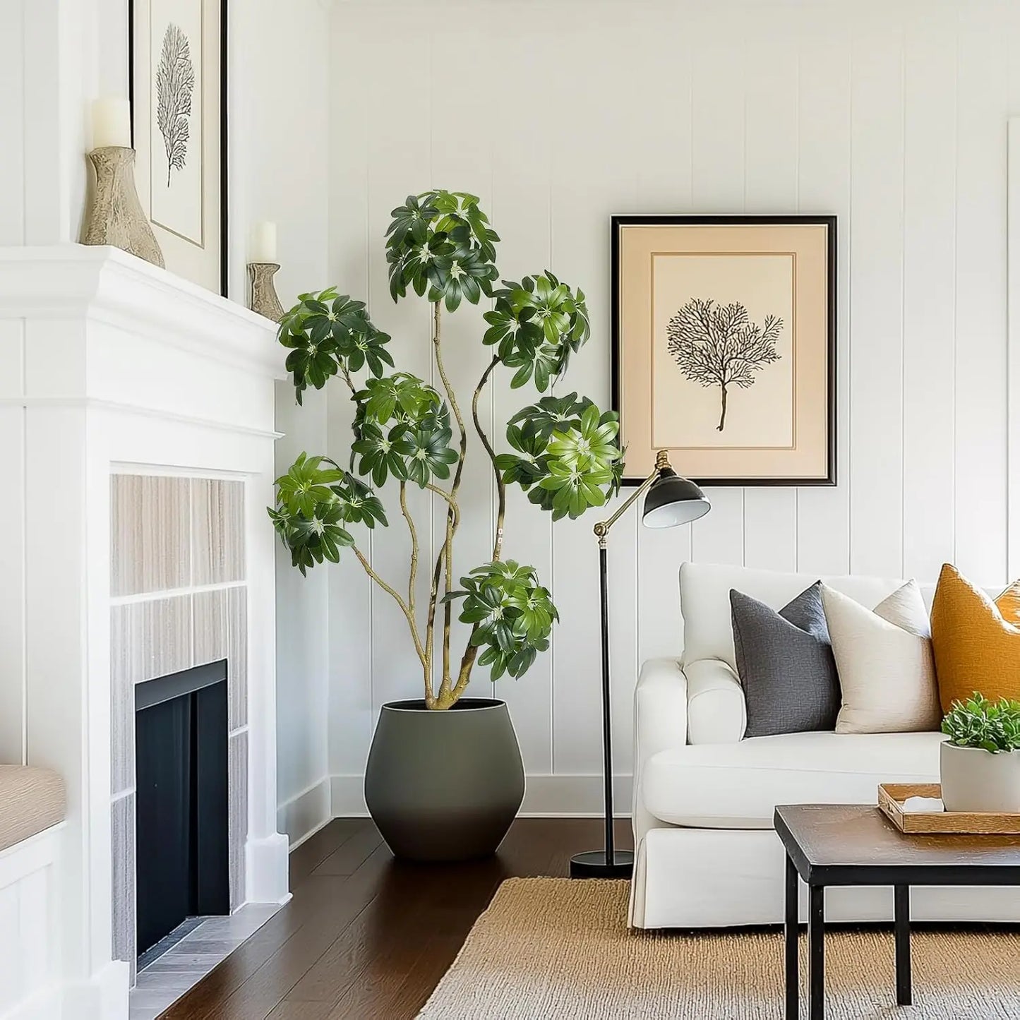 150-210 cm Tall Fake Plant Indoor,Faux Tree Fake Trees in Decorative White Planter with Multiple Trunks Design for Home