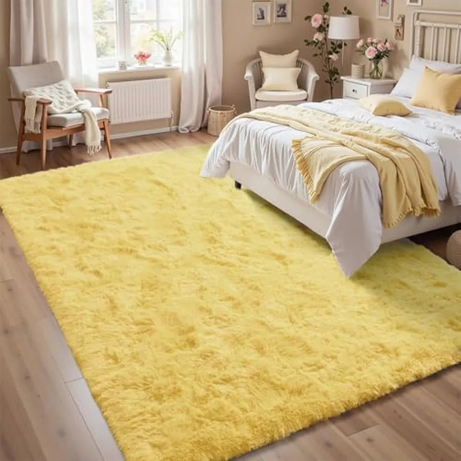 6x9 Yellow Shag Area Rug for Living Room Decor: Fluffy Plush Carpet with Non-Slip Backing Ideal for Bedroom Nursery Playroom