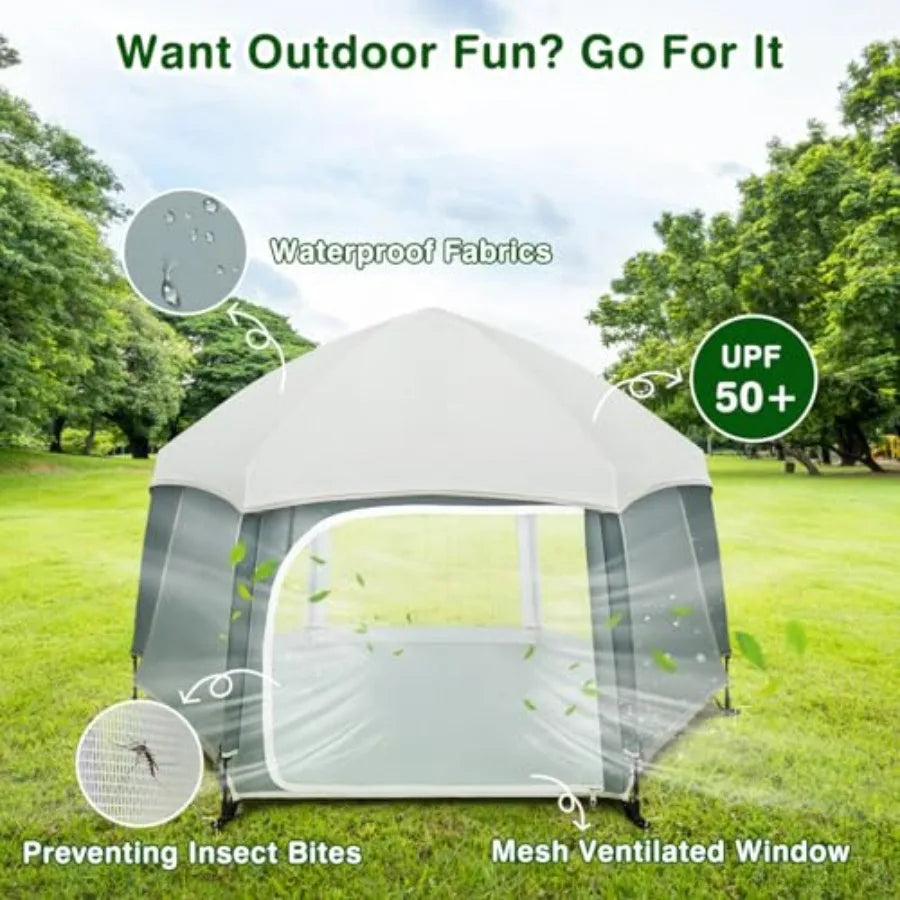 Light Gray Pop Up Playpen for Baby 150100 cm LH with Removable Sun-Shades 2 Side UV Covers Lightwght Outdoor Baby Playpen