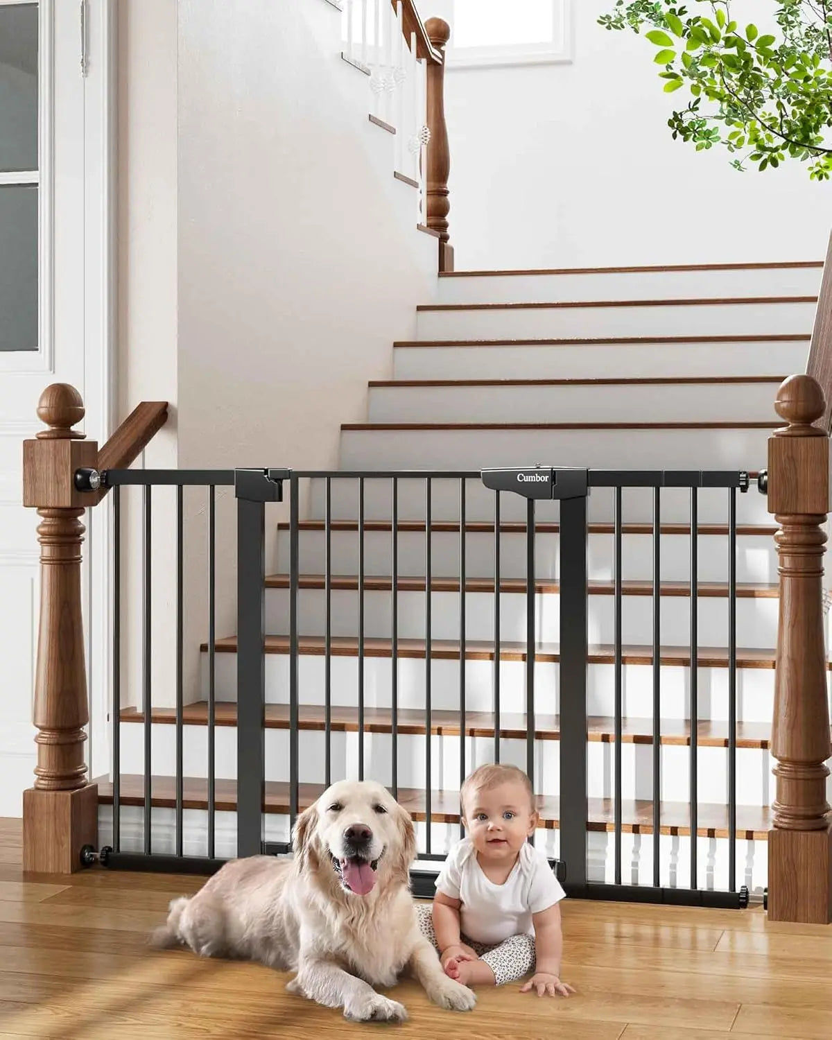 Wide Adjustable Baby Gate for Stairs and Doorways, Pressure Mounted No Drilling, Self Closing Safety Gate for Kids