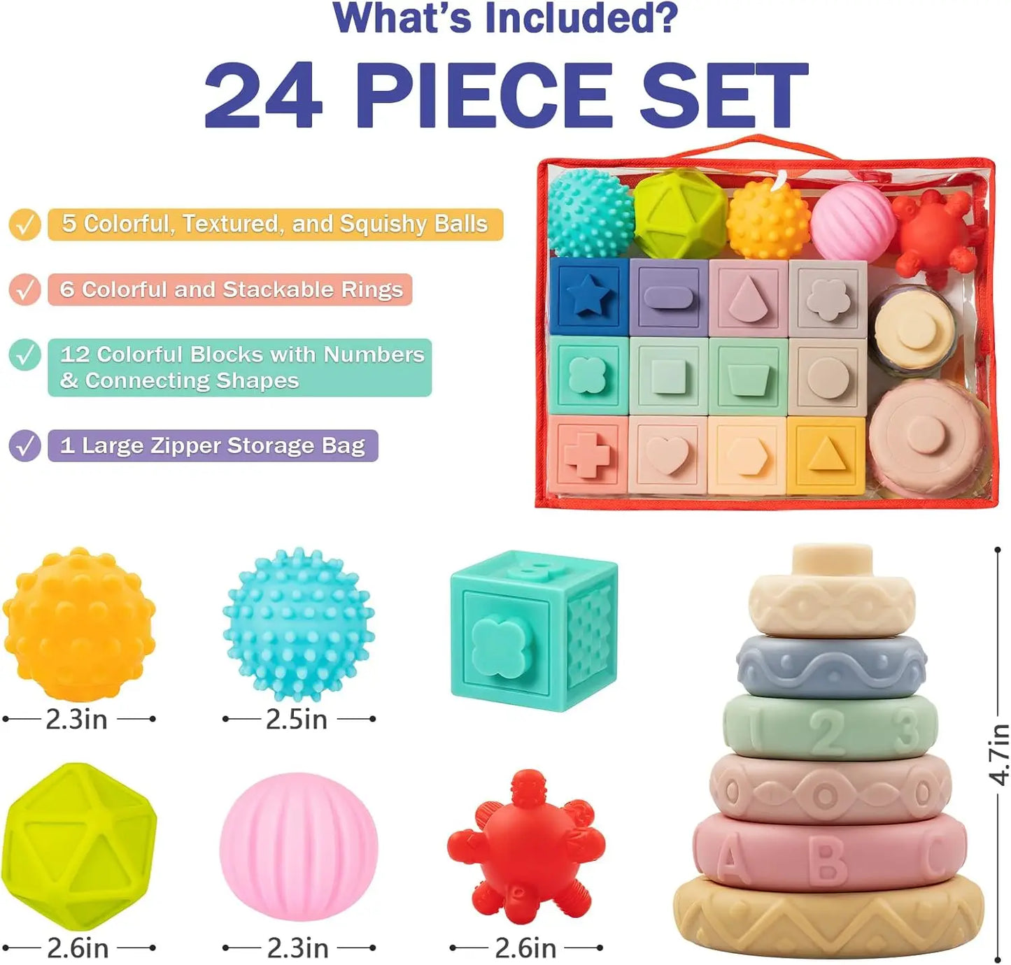 Stacking Blocks & Teething Rings & Sensory Balls for Development