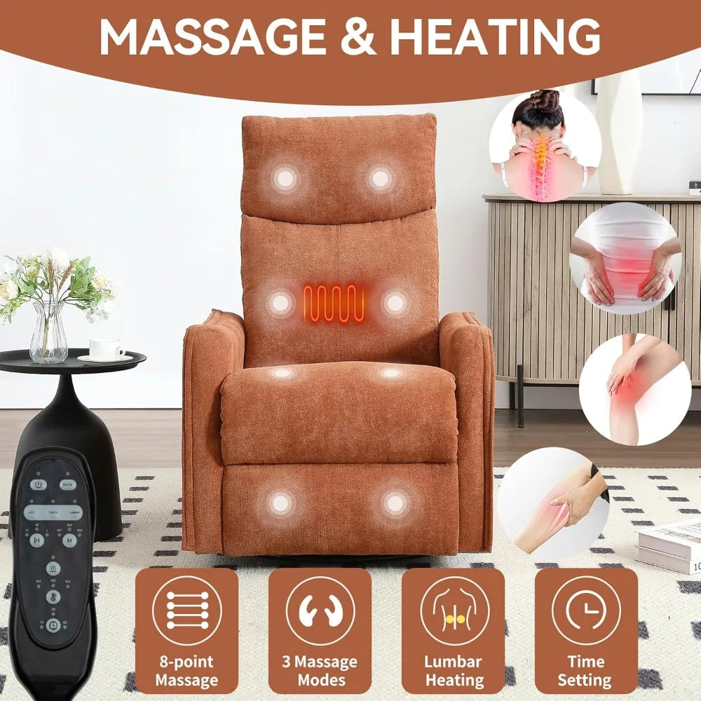 360 Swivel Rocking Recliner Chair for Adults, Nursery Rocking Chair with Heat and Massage, Glider Reclining Chair