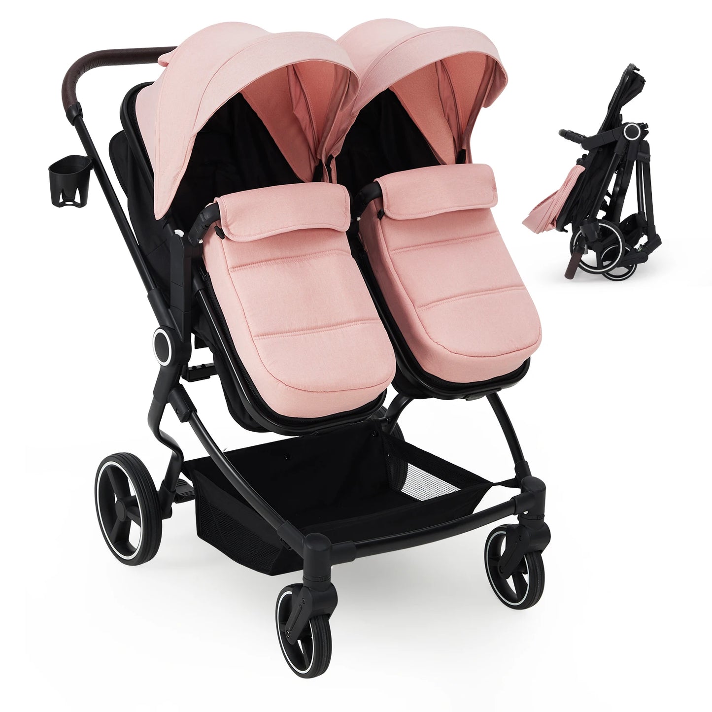 Side by Side Double Stroller for Twins,Lightweight Compact Foldable Baby Travel Stroller with High Landscape Seat