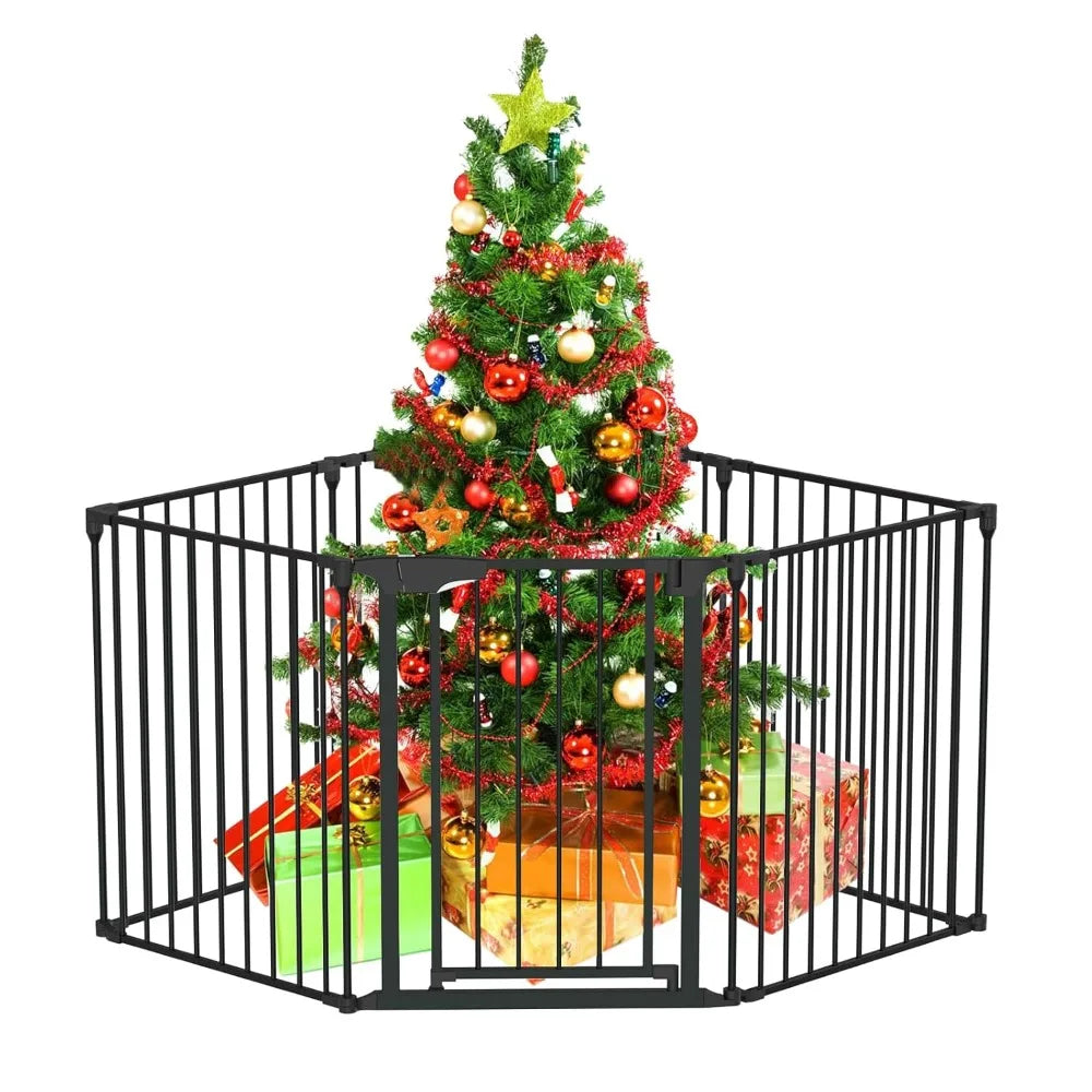 Wide Configurable Baby Gate, Fireplace Safety Fence/Guard, Adjustable 5-Panel Metal Play Yard for Toddler