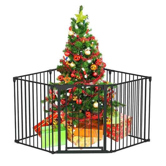 Wide Configurable Baby Gate, Fireplace Safety Fence/Guard, Adjustable 5-Panel Metal Play Yard for Toddler