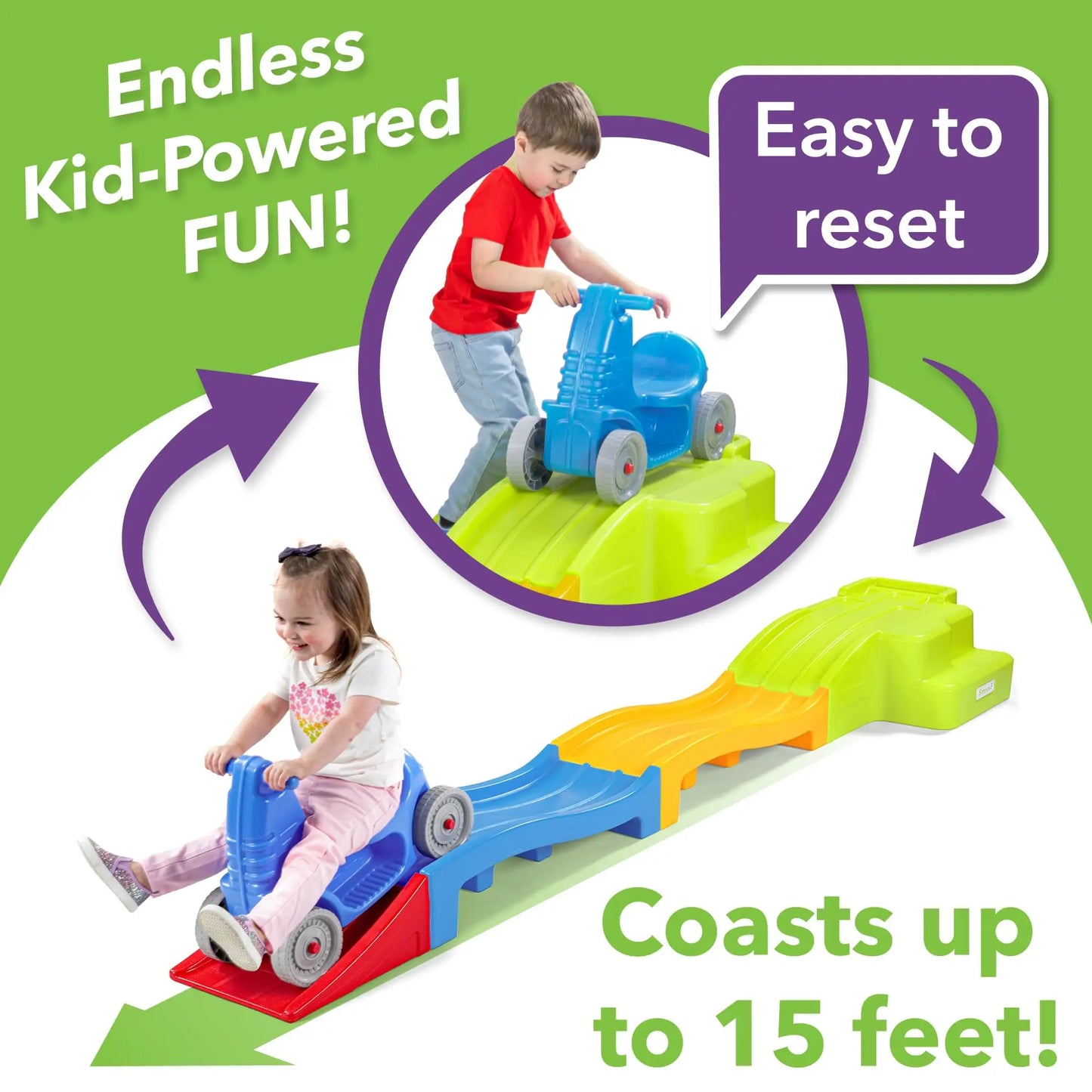 Deluxe Expandable Roller Coaster with Tracks Downhill Race Track for Kids Toddlers Indoor Outdoor Ride On Toy Ages 2-5