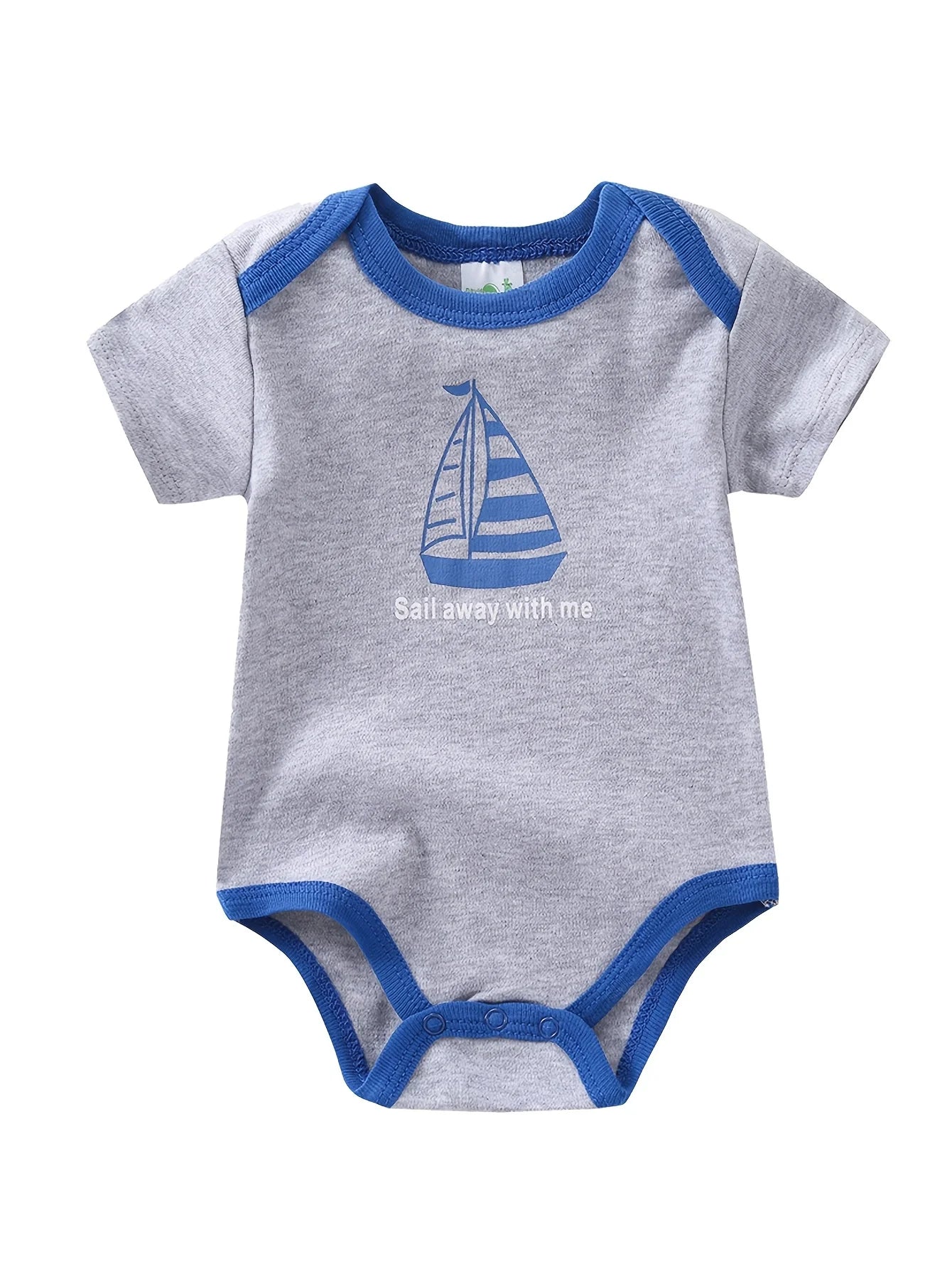 5pcs Baby Boy Triangle Rompers, Creative Baby Bodysuits, Short Crawler Onesies, Short Sleeve Jumpsuits with Sailboat Pattern, Soft Breathable Casual Infant Clothes, Newborn Hospital Essentials, Bargain, for Outdoor