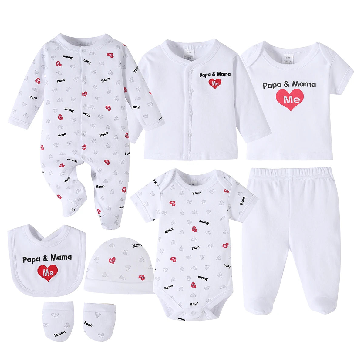 This 8pcs Soft Spring and Summer Set Is Suitable for Boys' and Girls' Clothing and Accessories Including Trousers, Hats, Bibs, Socks, Pants, Jackets and Tops, And Is Ideal for Outdoor Home Wear