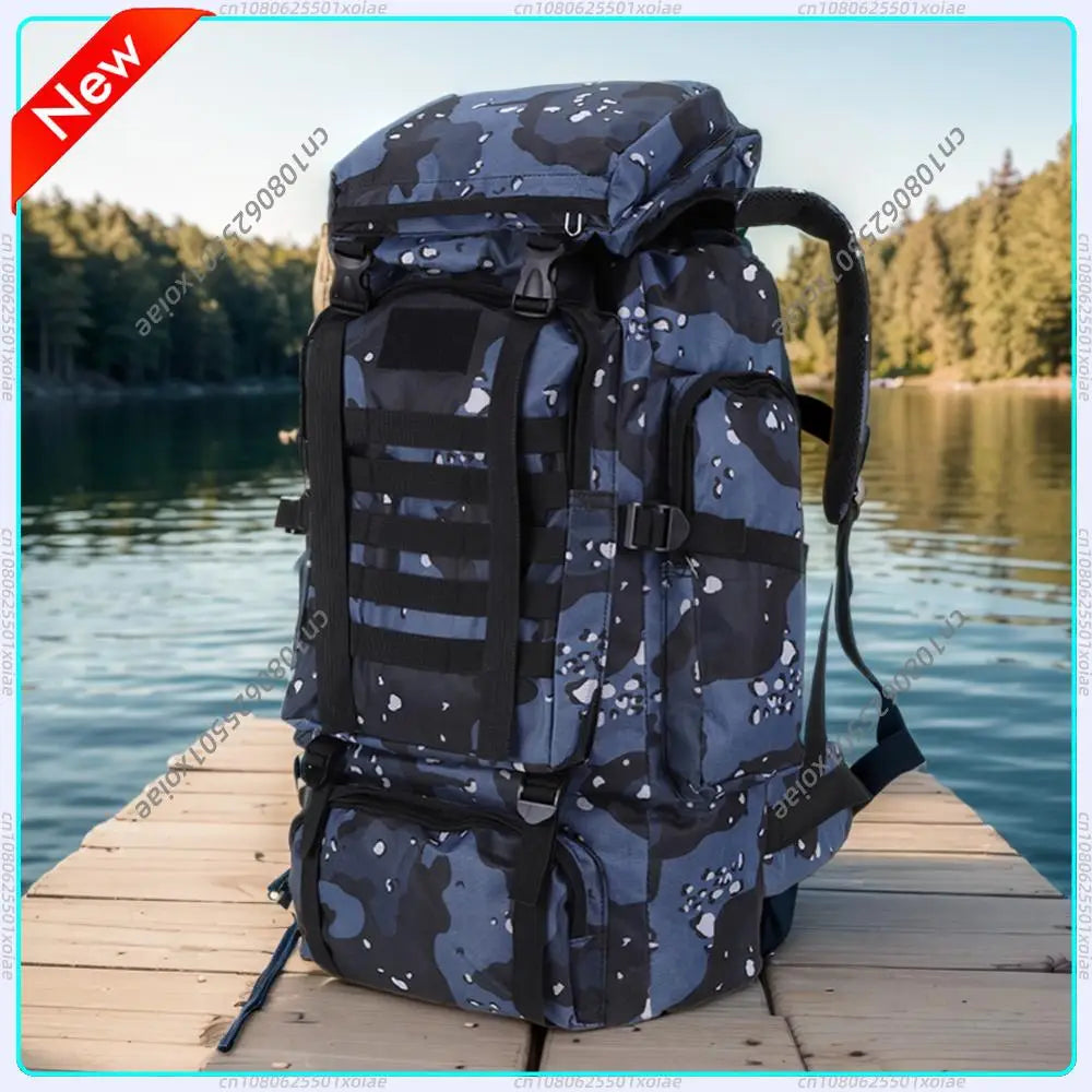 80L Mountaineering Backpack 600D Oxford Cloth Trekking Backpack Multiple Pockets Mountain Climbing Rucksack Travel Accessories