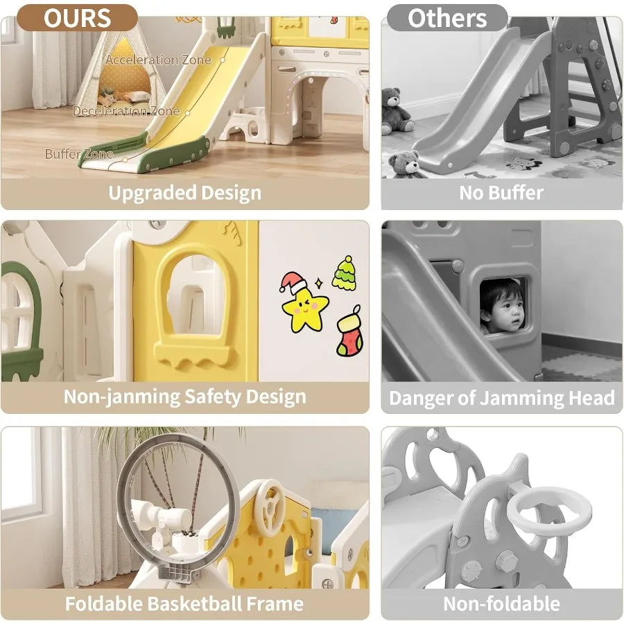 11 in 1 Toddler Slide Indoor Slide for Toddlers 1-3 Years Old Toddler Indoor Playground with Drawing Board Ring Toss Basketball