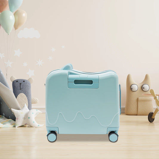Bymaocar Childrens Travel Trolley Case Luggage Suitcase 18 Inch Sky Blue Ride On Hard Shell Durable Kids Suitcase for Trip