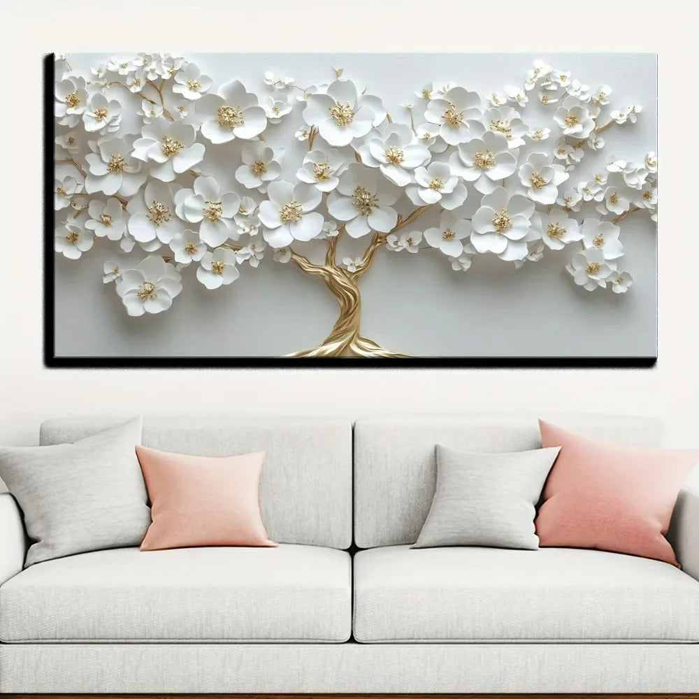 1 Nordic white flower oil painting on canvas, Modern art Decor