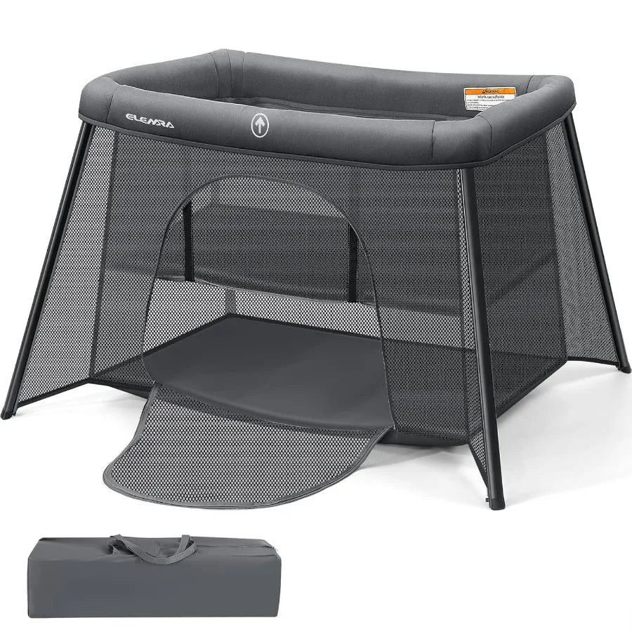 2 in 1 Baby Travel Crib Easy-Set Up Portable Crib with Comfortable Mattress and Lightwght-Foldable Crib