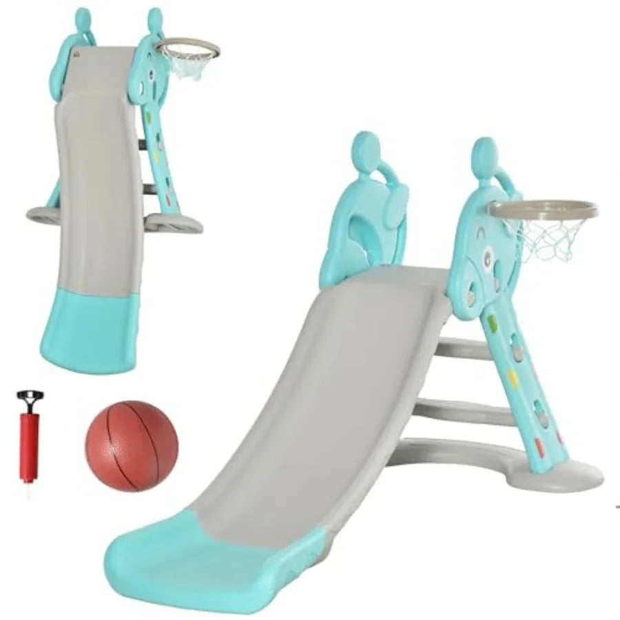 2 in 1 Slide with Basketball Hoop Foldable Toddler Freestanding Slider Playset for 18 Months -4 Years Deer Shaped