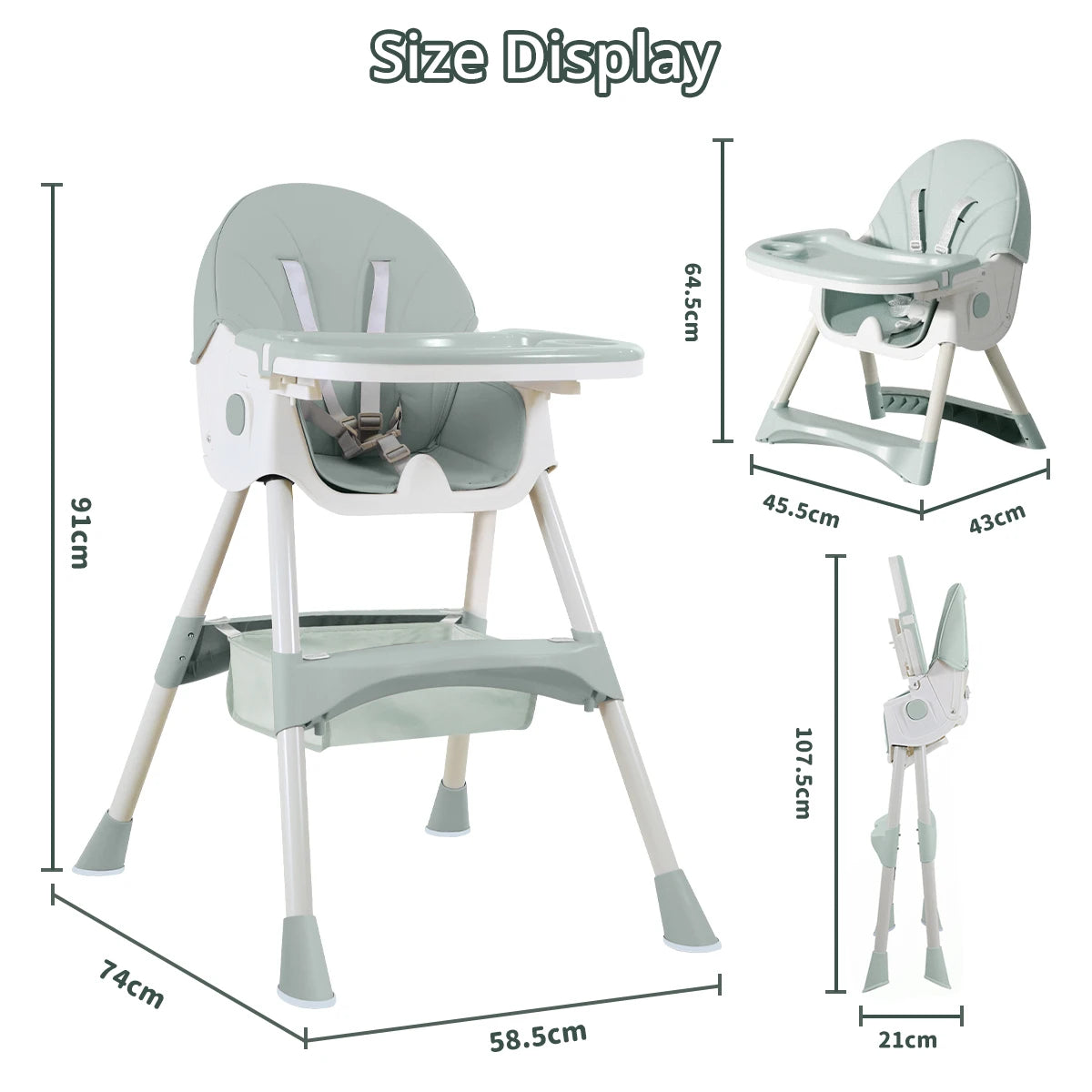 Multifunctional dining chair for folding children, highchair for babies, mobile dining chair for children