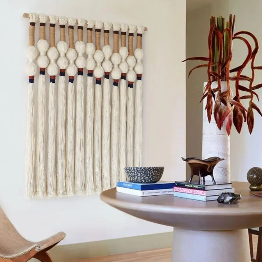 Macrame Wall Hanging Boho Wall Art Handmade Spherical Knot Design with Tassel Fringe, Boho Decor