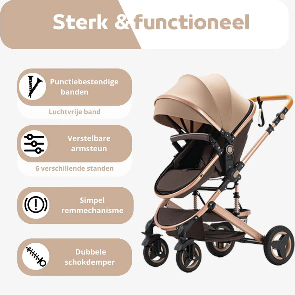 2-in-1 High View Stroller With Safety Seat, Cradle Mode, Foldable Shockproof Stroller With Reversible Seat