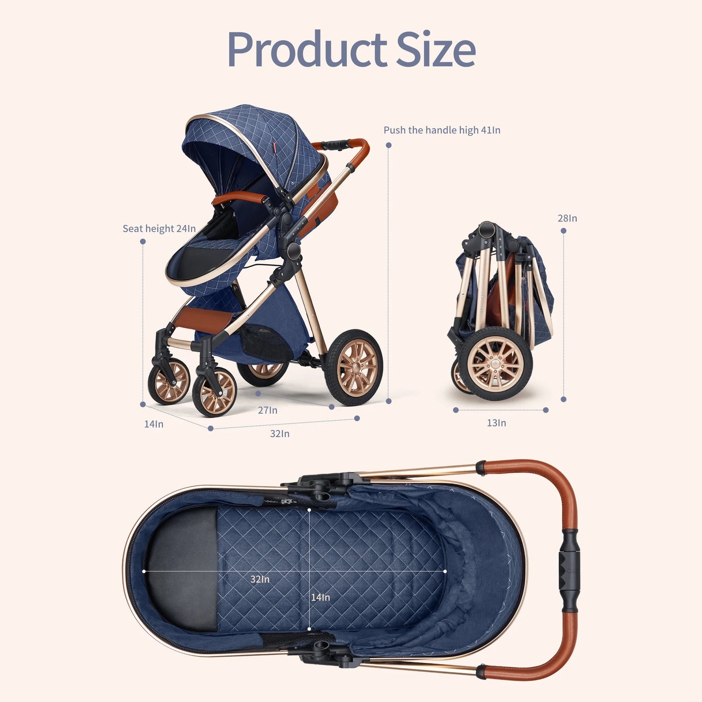 Luxury Travel Pram 3 in 1Baby Stroller High Landscape Baby Carriage Newborn Parm With Mom Bags