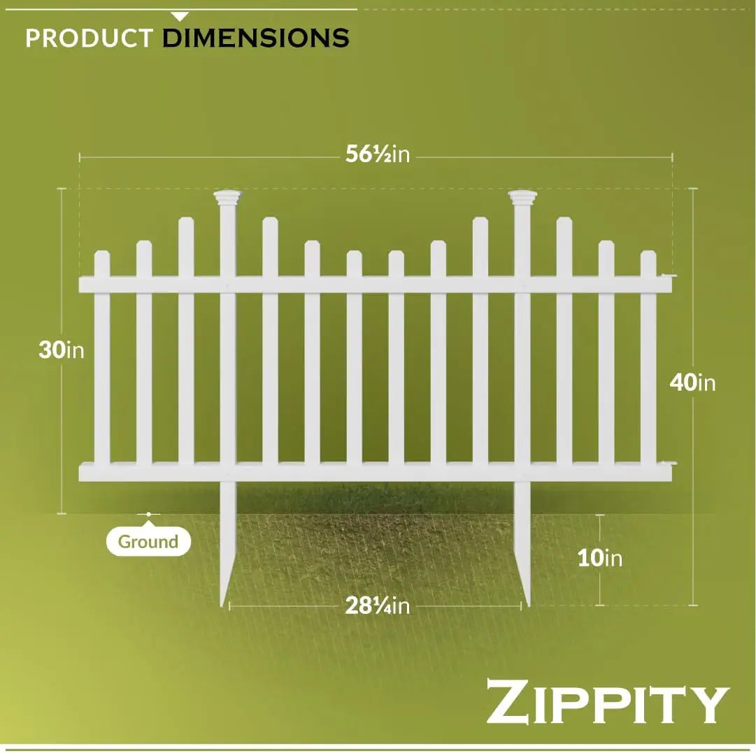 Easy Install No Dig Fence Kit - 2 Panels White Vinyl Garden Border for Yard, Dog Playpen & Child Safety