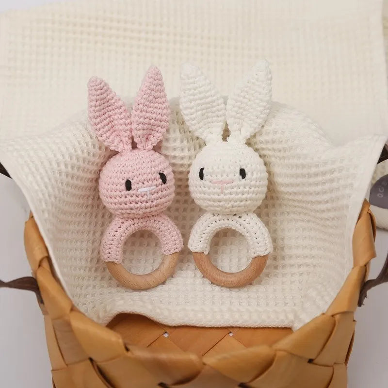 Wooden Rattle Baby Teether for Kids Teething Rings Animal Crochet Rattle Elephant Wooden Babies Gym Montessori Children's Toys