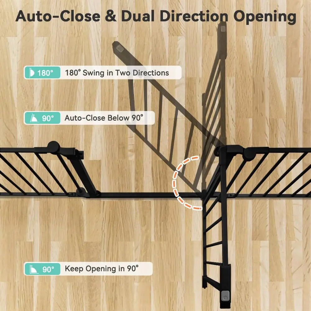 150" Wide Auto-Close Baby and Pet Gate with Door, 6 Panels for Indoor/Outdoor Safety, Black