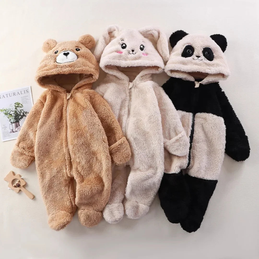 2025 Girl & Boy Clothes Warm Fluffy Bodysuit Plush Animal Onesie Footed Hand Covered Jumpsuit