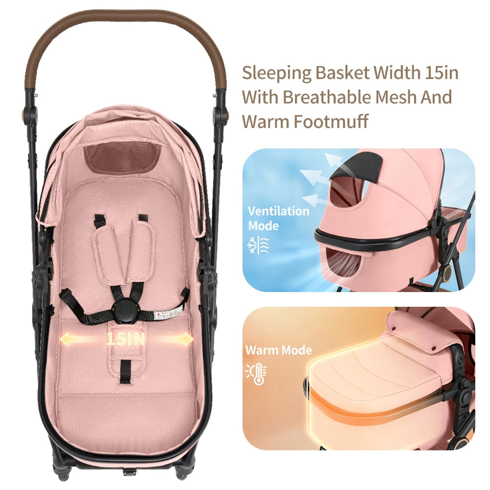 Baby 2 in 1 Baby Stroller Pushchair High Landscape Reversible Foldable Portable Stroller Newborn Pram