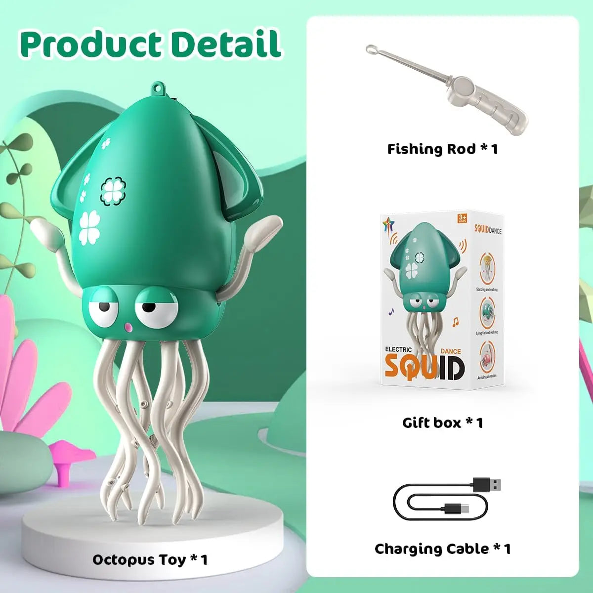 Squid Toy Electric Dancing Octopus Baby light Music Suitable for 12-18 Months Old Baby Toys Kid Crawling Suitable for Toddler