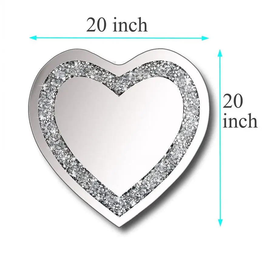 Crystal Crush Diamond Heart Shaped Silver Mirror for Wall Decoration