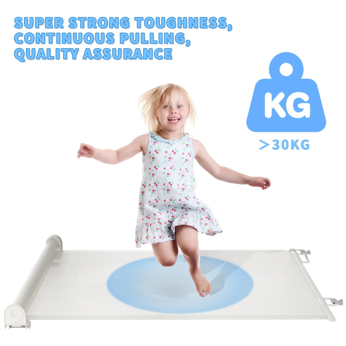 Extra Wide Kids Pets Gate Retractable Dog Gate for Babies, White Child Baby Gates, One Handed Operation Mesh Safety