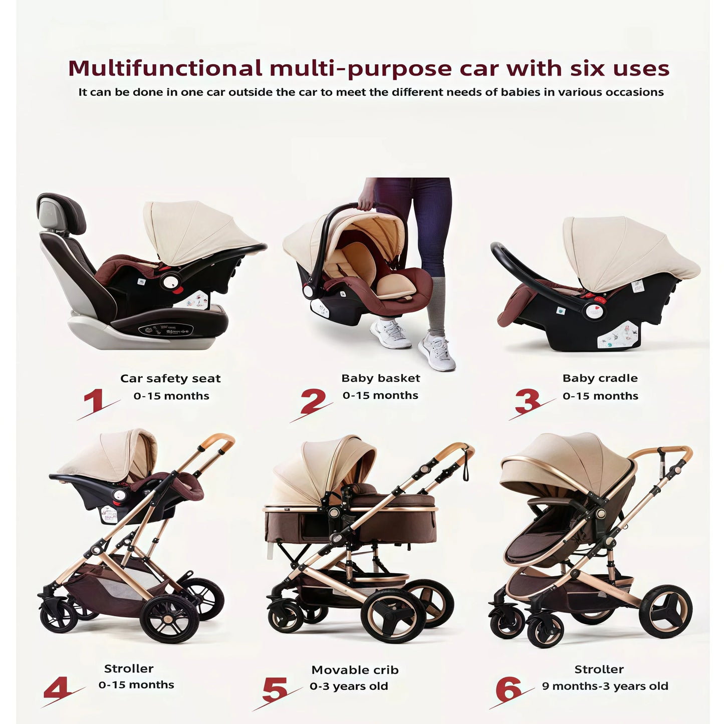 2-in-1 High View Stroller With Safety Seat, Cradle Mode, Foldable Shockproof Stroller With Reversible Seat