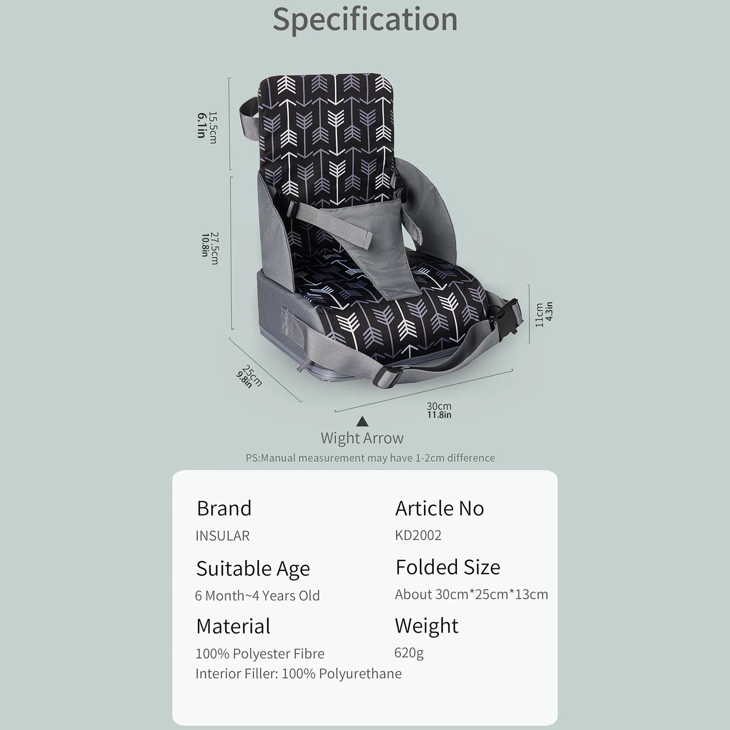 Portable Toddler Booster Seat with Non-Slip Bottom and Safety Straps for Dining Table - Comfortable Baby Booster Seat