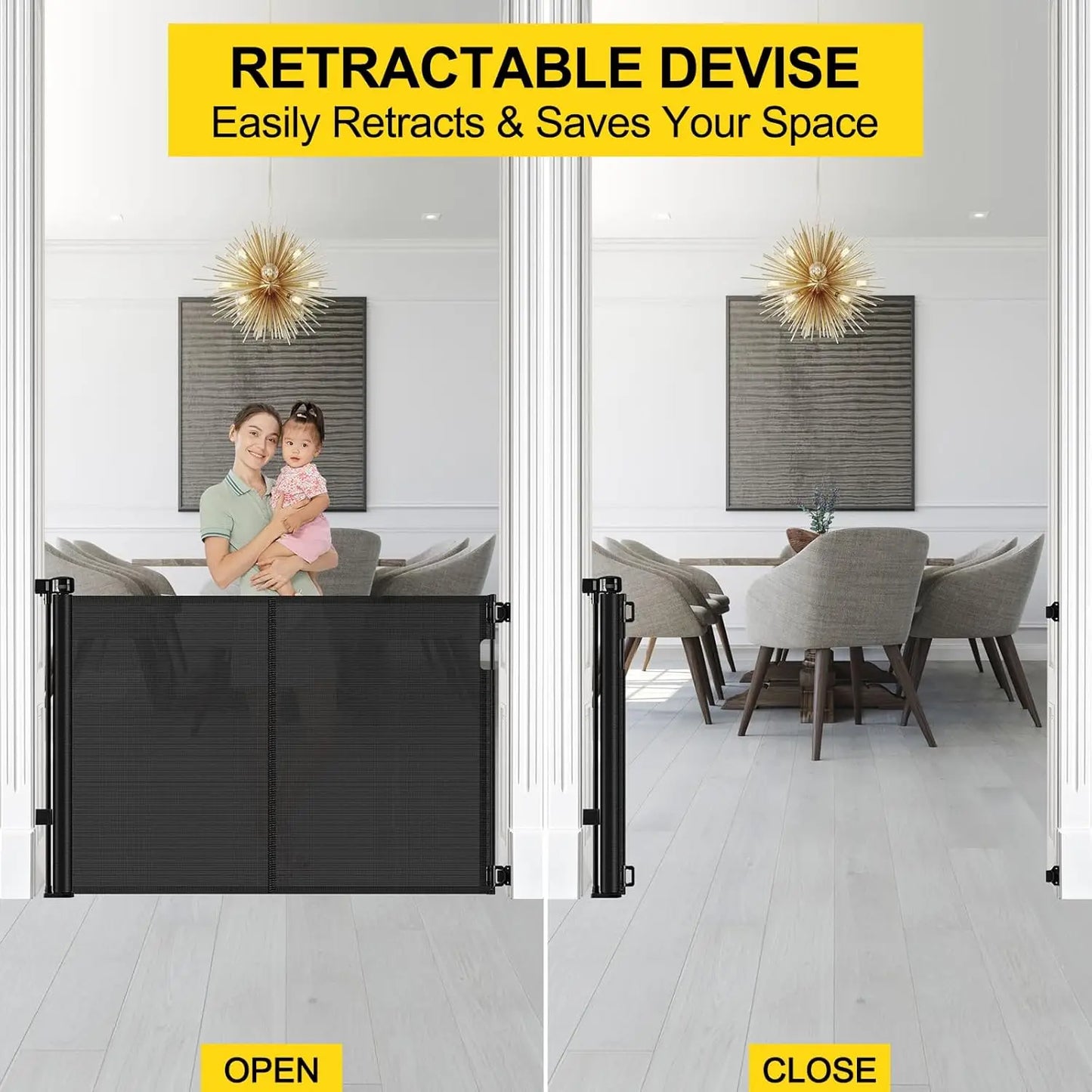 42" Extra Tall Retractable Baby and Dog Gate, Extends to 60", Indoor/Outdoor Safety Barrier