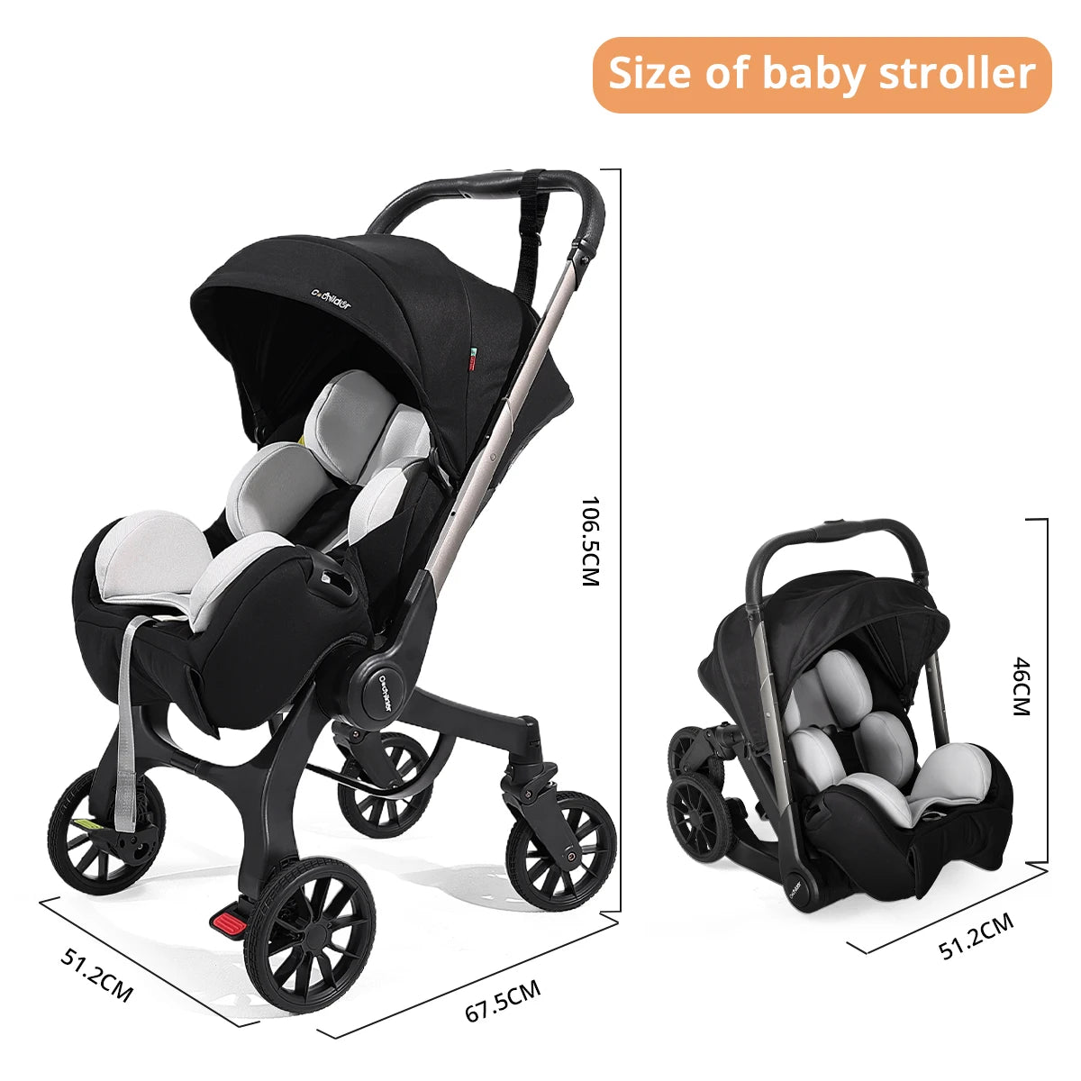 All-Terrain Foldable Baby Stroller, Bidirectional Travel System with Adjustable Backrest, Perfect Camping Cart for Fall