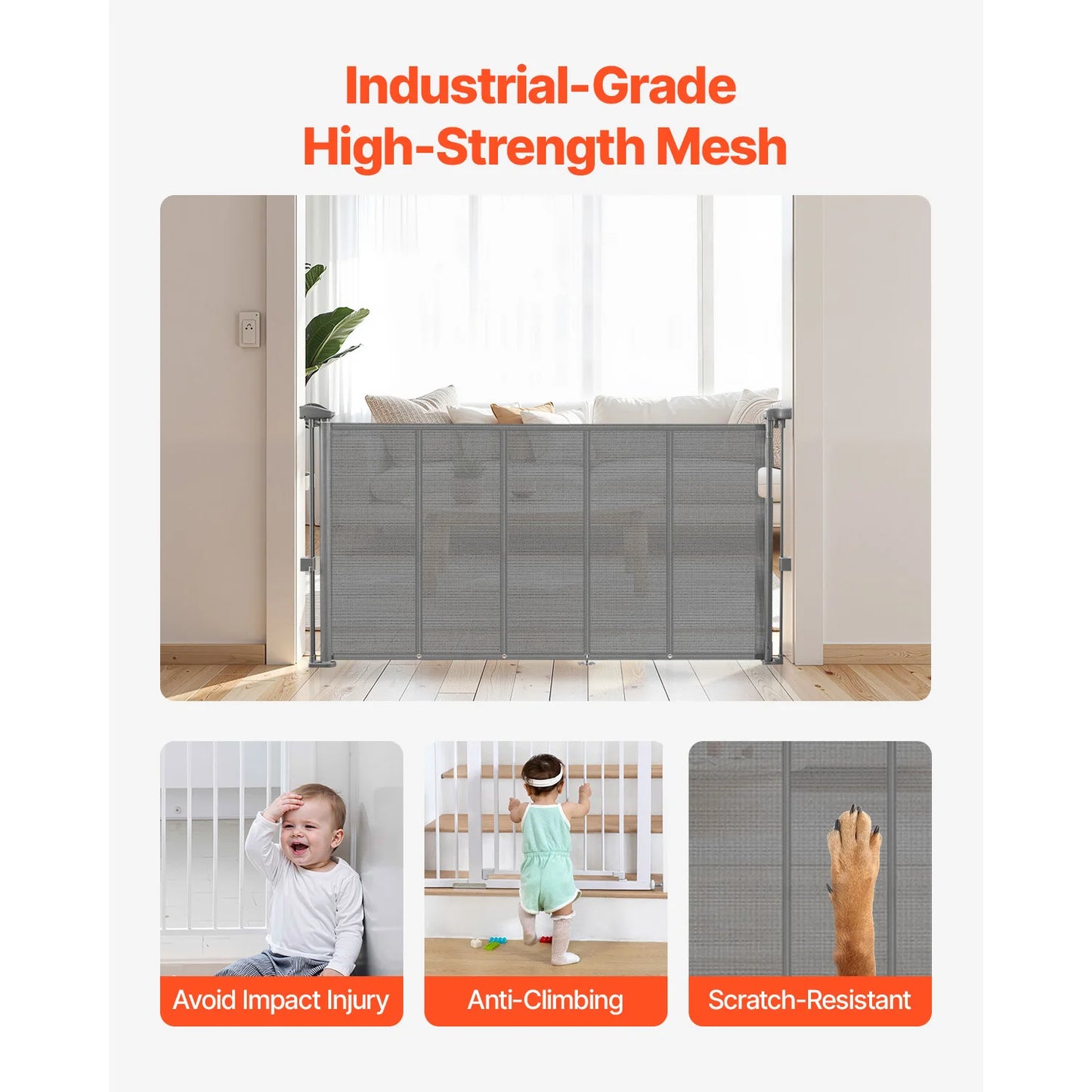 SucceBuy 55/71/110in Retractable Baby Gate 34in Tall Extends Wide Retractable Gate for Kids Mesh Material Easy to Install