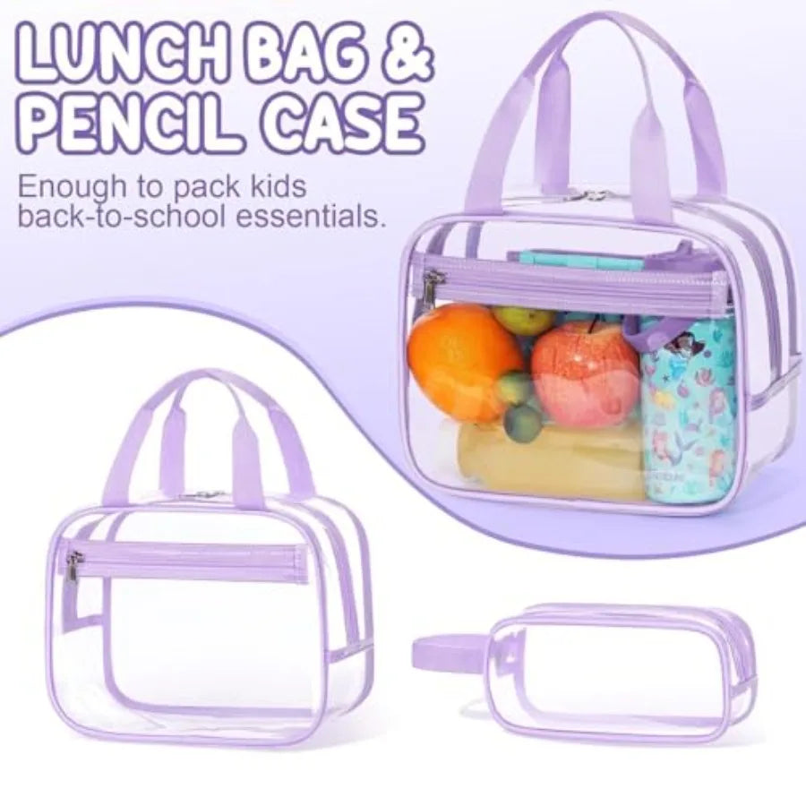 Clear Backpack for Girls - 3 PCS Heavy Duty Boys Clear Bags Schoolbag Large Transparent PVC Bookbag with Lunch Box Pencil Case