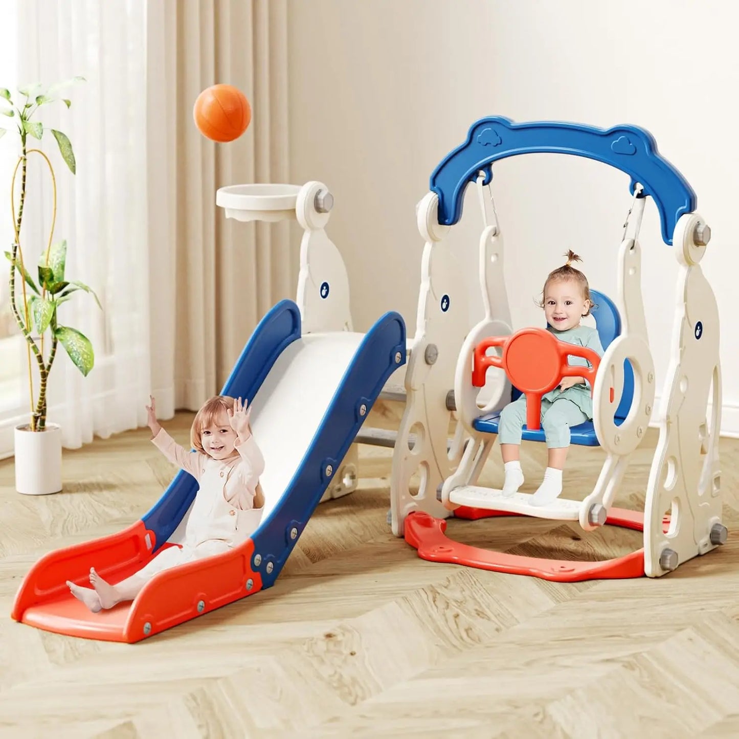 6 in 1 Toddler Slide and Swing Set Outdoor Playset Kids Slide for Toddlers 1-3 Indoor Playground Baby Climber Toys