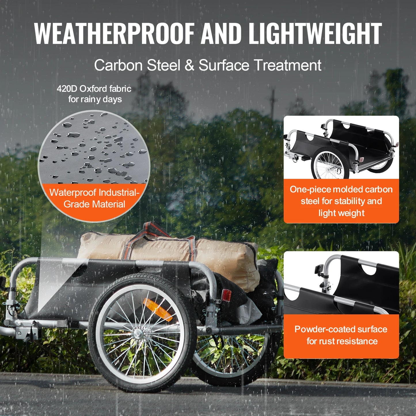 SucceBuy 100lbs Bike Cargo Trailer Foldable Bicycle Wagon Storage Cart with 16" Wheels & Safe Reflectors Fits 22"-28" Bike Wheels