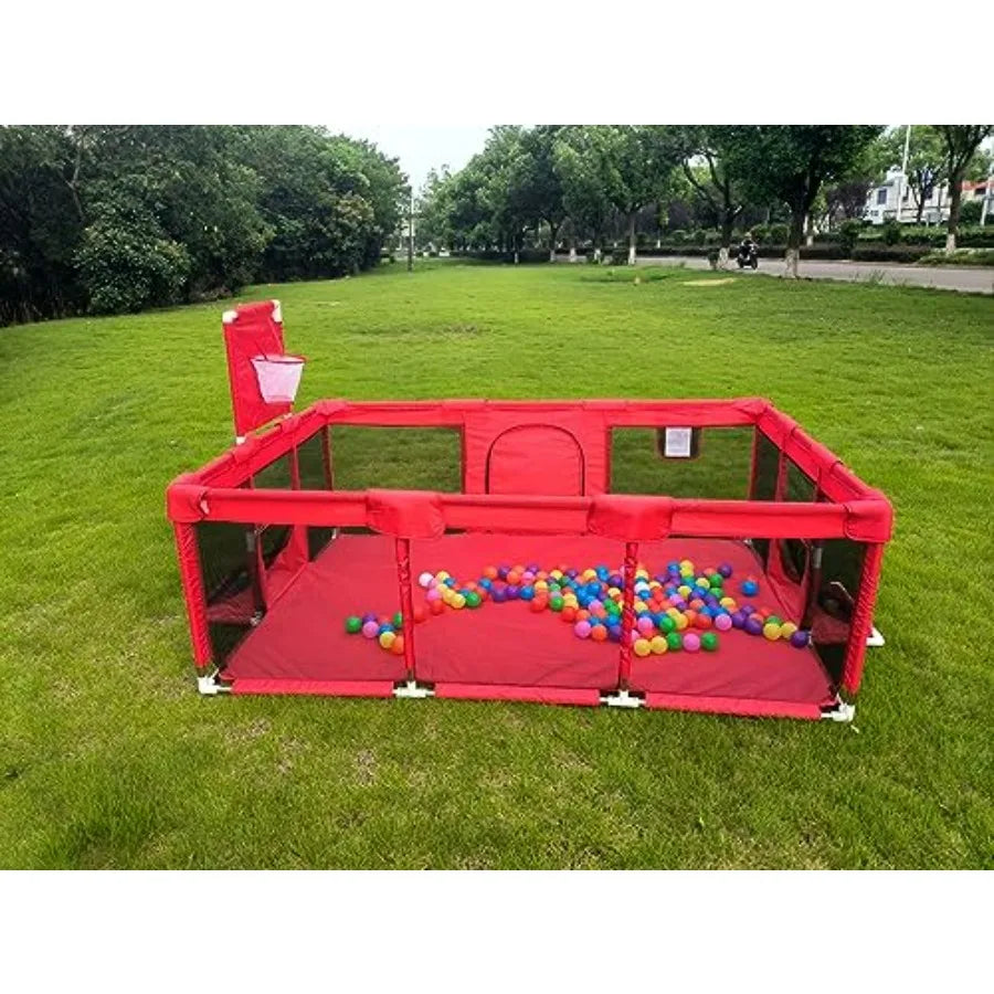 Large Baby Ball Pit - Portable Indoor Outdoor Playpen for Toddlers Safety Play Yard Fun Activities Toy Red