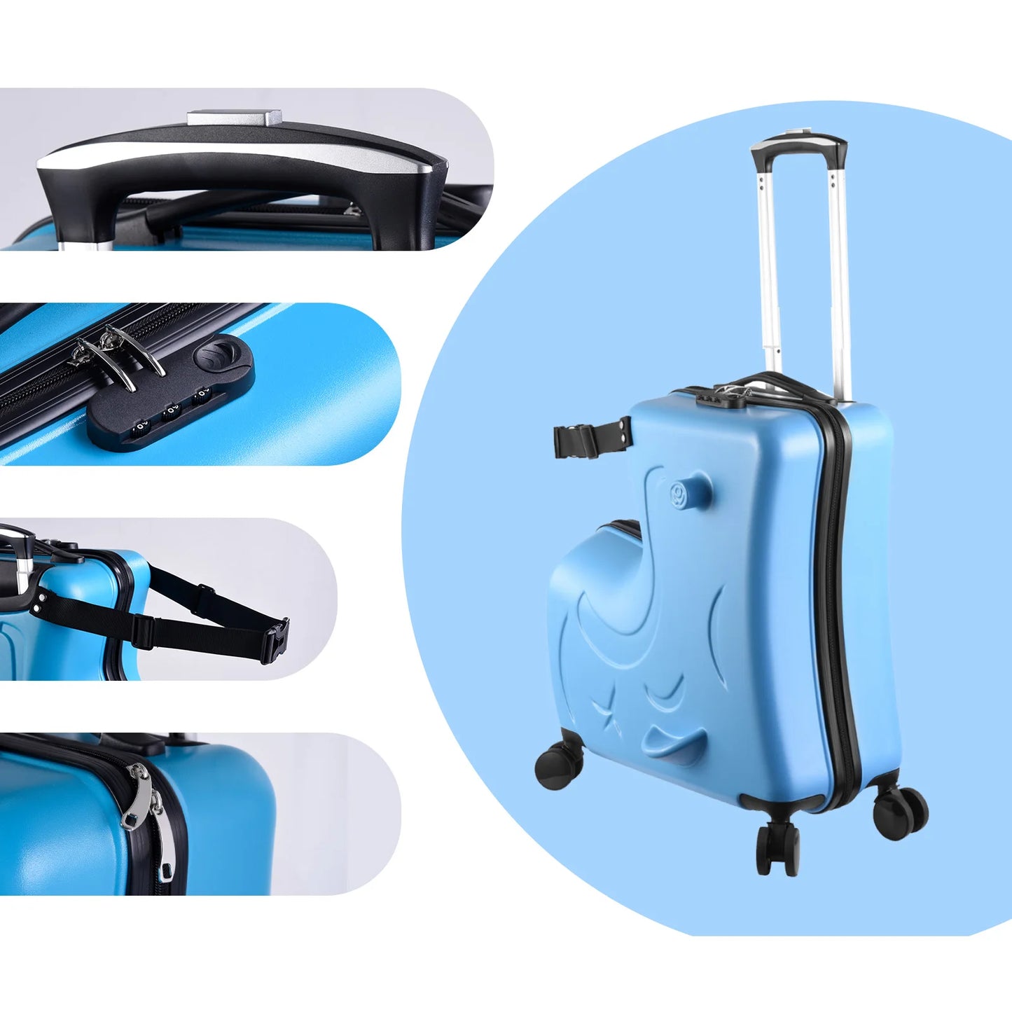 Ride-On Luggage, 24 Inch Portable Kids Travel Suitcase with Password Lock and Durable Wheels for Summer Camps and Sleepovers
