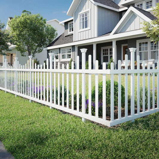 Easy Install No Dig Fence Kit - 2 Panels White Vinyl Garden Border for Yard, Dog Playpen & Child Safety