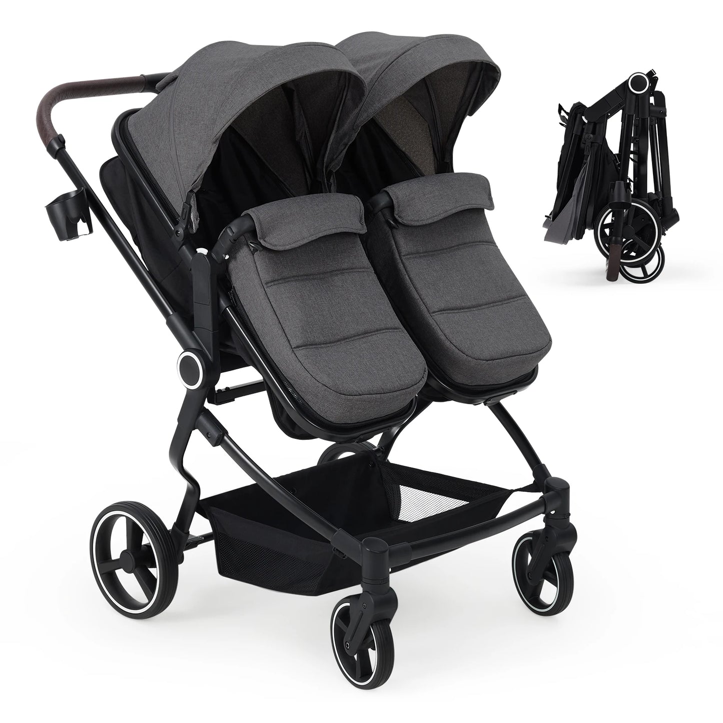 Side by Side Double Stroller for Twins,Lightweight Compact Foldable Baby Travel Stroller with High Landscape Seat