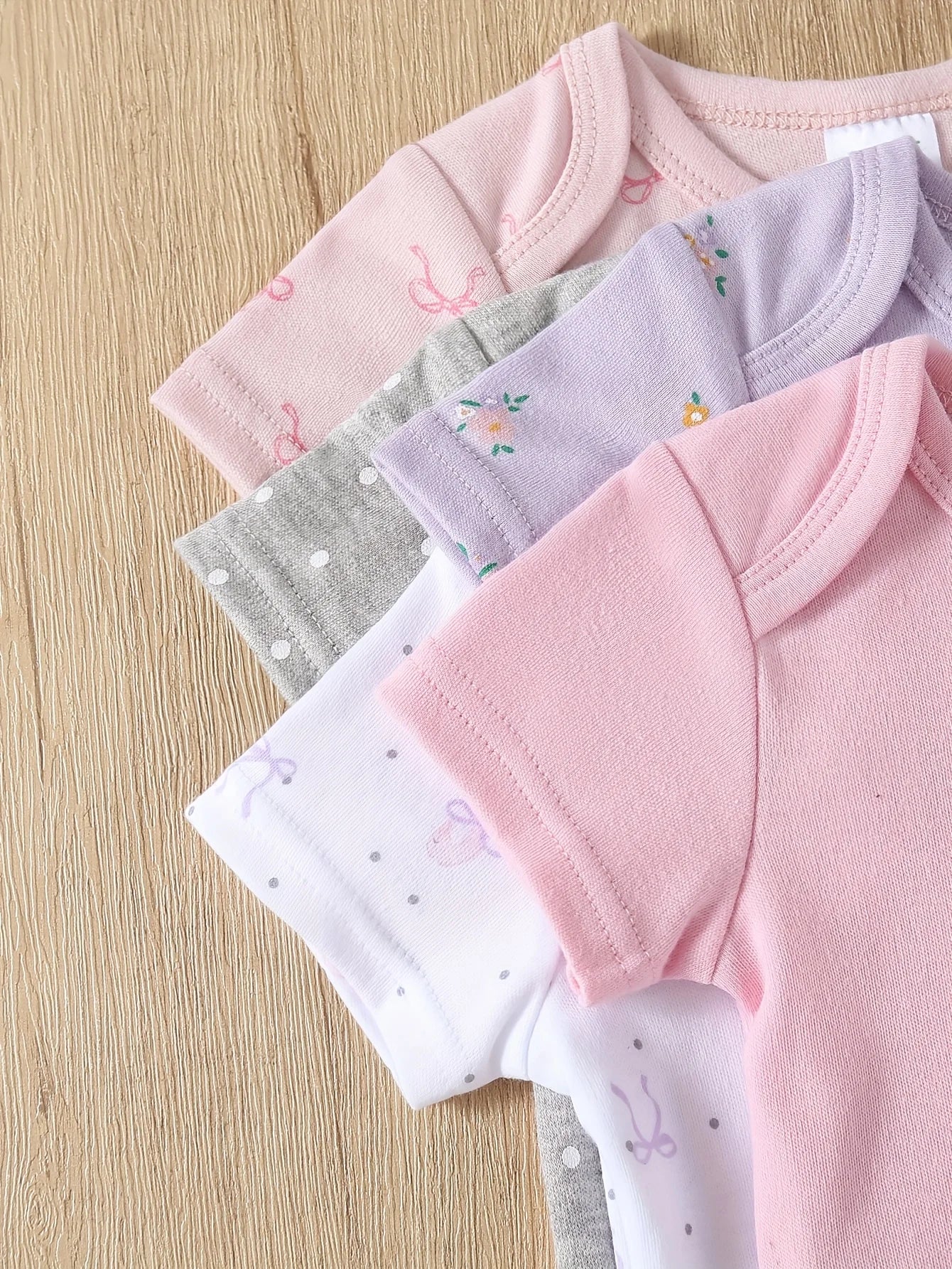 5pcs Baby Girl Romper Set - Cute Animal Print Short Sleeve Outfits with Ribbed Cuffs, Soft Breathable Fabric, All-Season Comfort, Elegant Round Neck Design for Outdoor Play & Casual Attire, Baby Girl Clothes, Playful Babywear