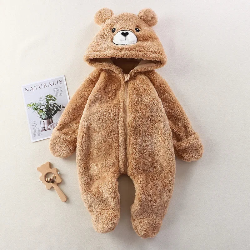 2025 Girl & Boy Clothes Warm Fluffy Bodysuit Plush Animal Onesie Footed Hand Covered Jumpsuit